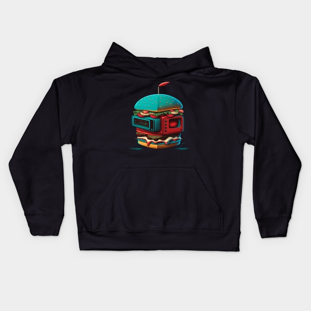 Retro  Burger For robotics enthusiasts and food lovers Burger Robot Kids Hoodie by RetroZin